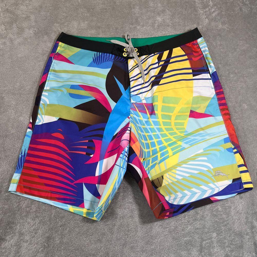 Tommy Bahama Relax Tropical Print Board Shorts Trunks MultiColor Palm Leaf 36